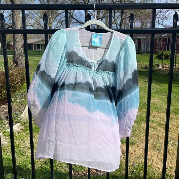 Anthropologie Sophie Duran 100% Silk Watercolor Top - Picture 8 of 10